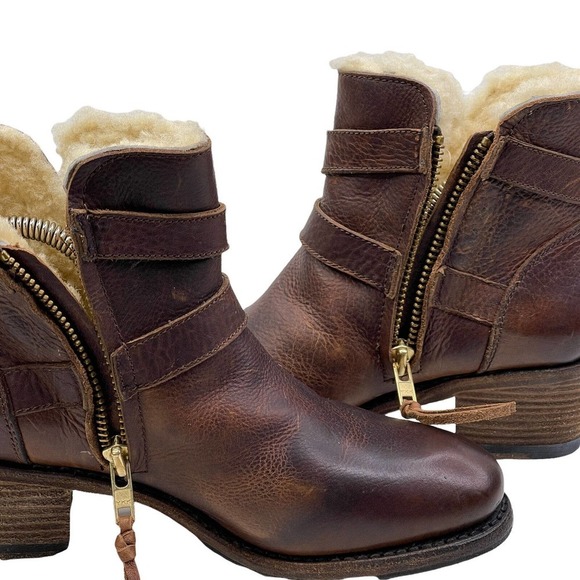 Blackstone Winter Warm Cozy Brown Leather Shearling Buckle Ankle Bootie SZ 6 NEW - Picture 8 of 10